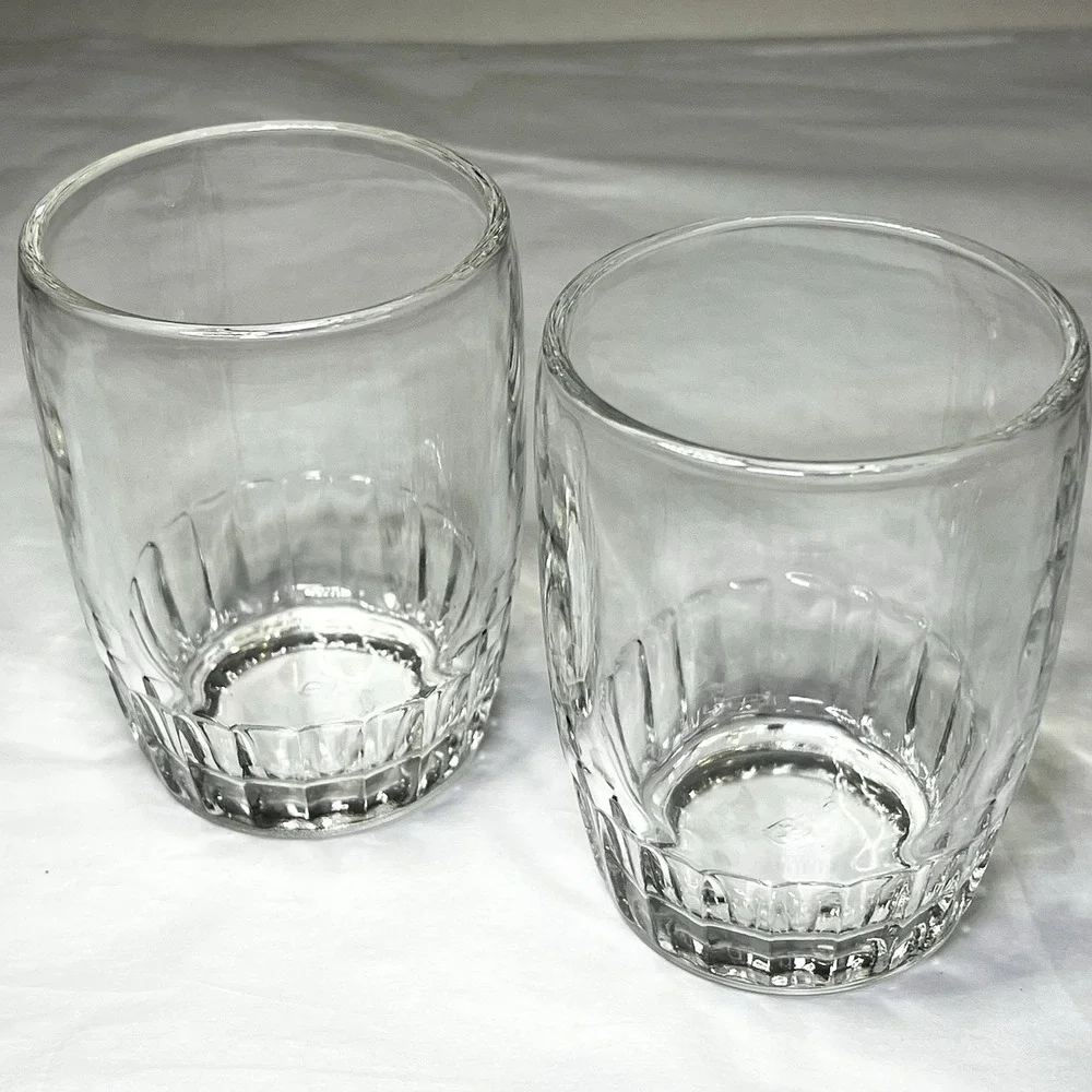 2 BARTLETT COLLINS GLASS BARREL TUMBLERS Ribbed Base Rocks Anchor Hocking
